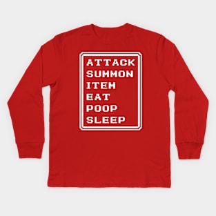 Final Fantasy Battle Menu Eat Poop Sleep Summoner Version Kids Long Sleeve T-Shirt